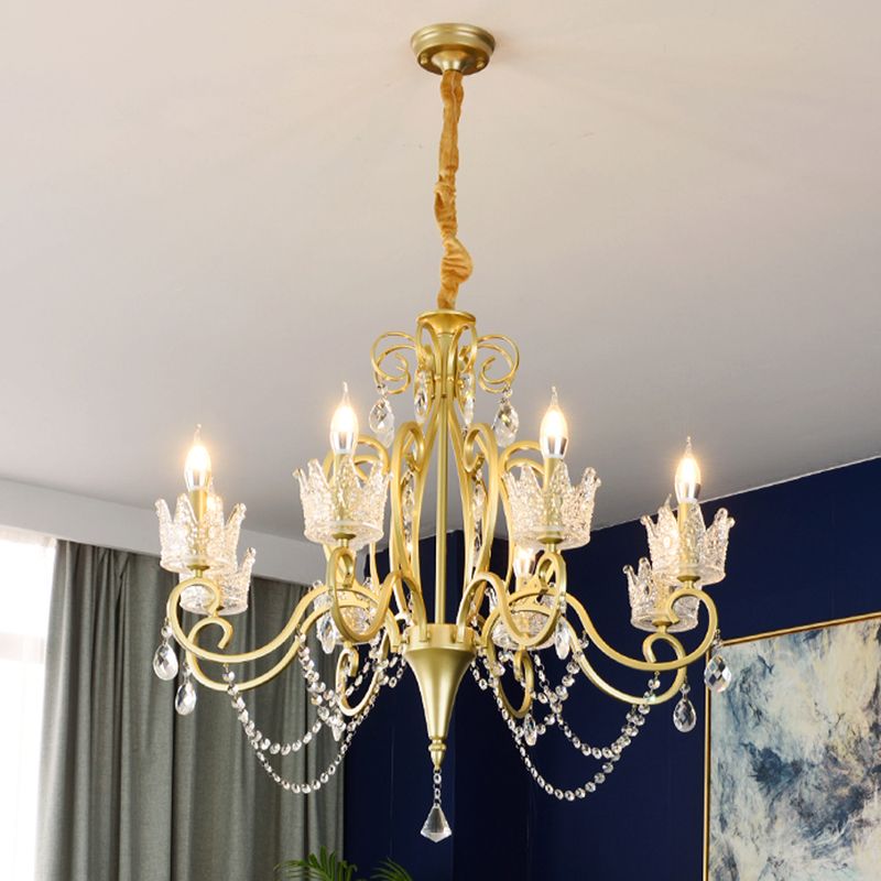 Candelabra Metall Deckenbeleuchtung Vintage Wohnzimmer Kronleuchterleuchte mit Kristallkronendekoration
