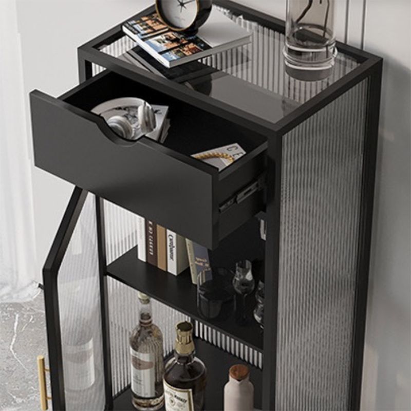 Contemporary Curio Cabinet Metal Glass Doors Display Stand with Drawers