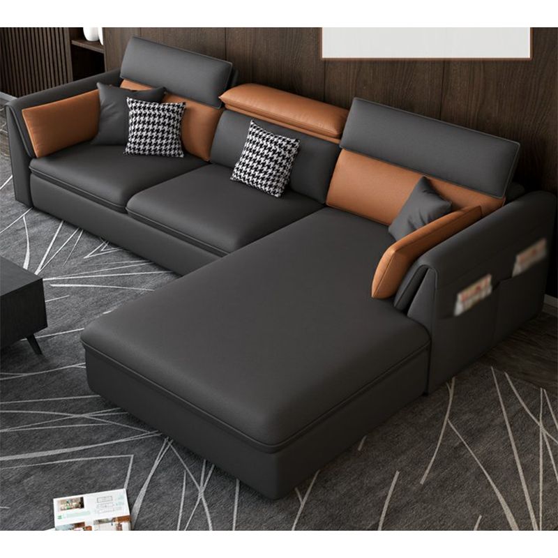 Stain-Resistant Faux Leather Flared Arm Sectional with Pillowed Back Cushions