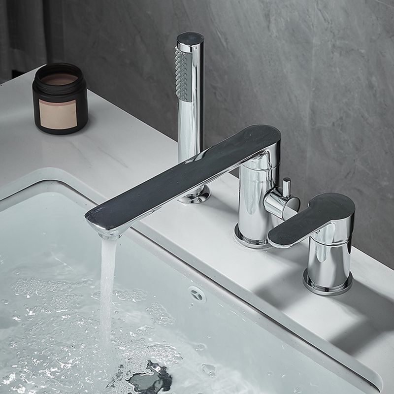 Modern Deck Mounted Freestanding Tub Filler Metal Freestanding Faucet with Handles