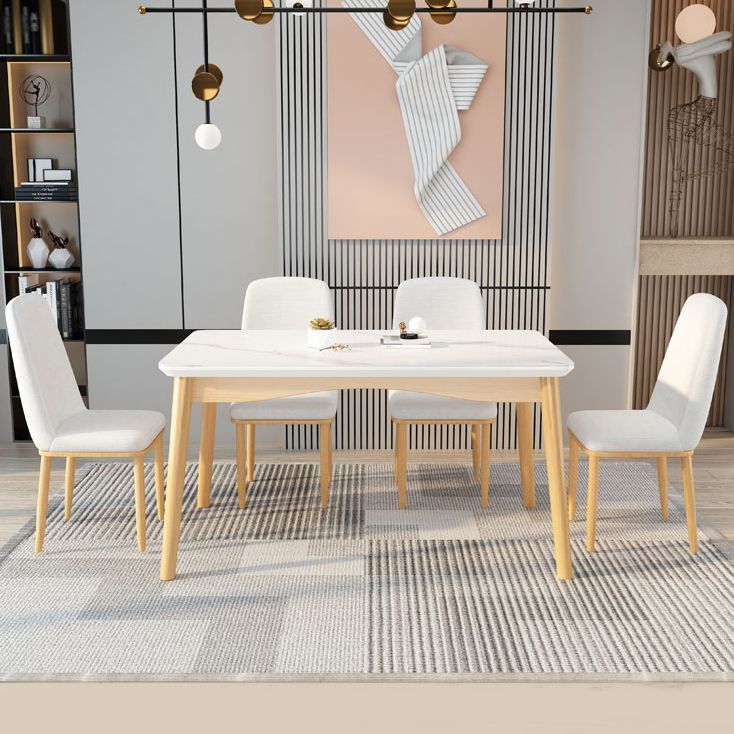 Fixed Minimalist Sintered Stone Top Kitchen Table Set of Light Brown Legs Base for Dining Room