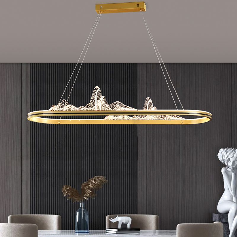 Contemporary Oval Island Lighting Metal 1 Light Island Light Fixture for Kitchen
