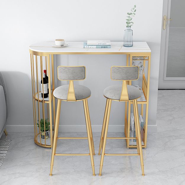 Modern Bar Dining Table with Shelves Iron Base Bar Height Cocktail Table
