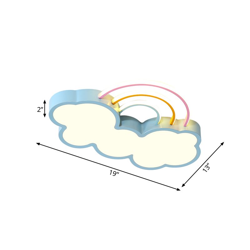 Kids LED Flush Mount Lamp with Acrylic Shade Blue Cloud and Rainbow Flush Mount Lighting in Warm/White Light, 13"/19" W