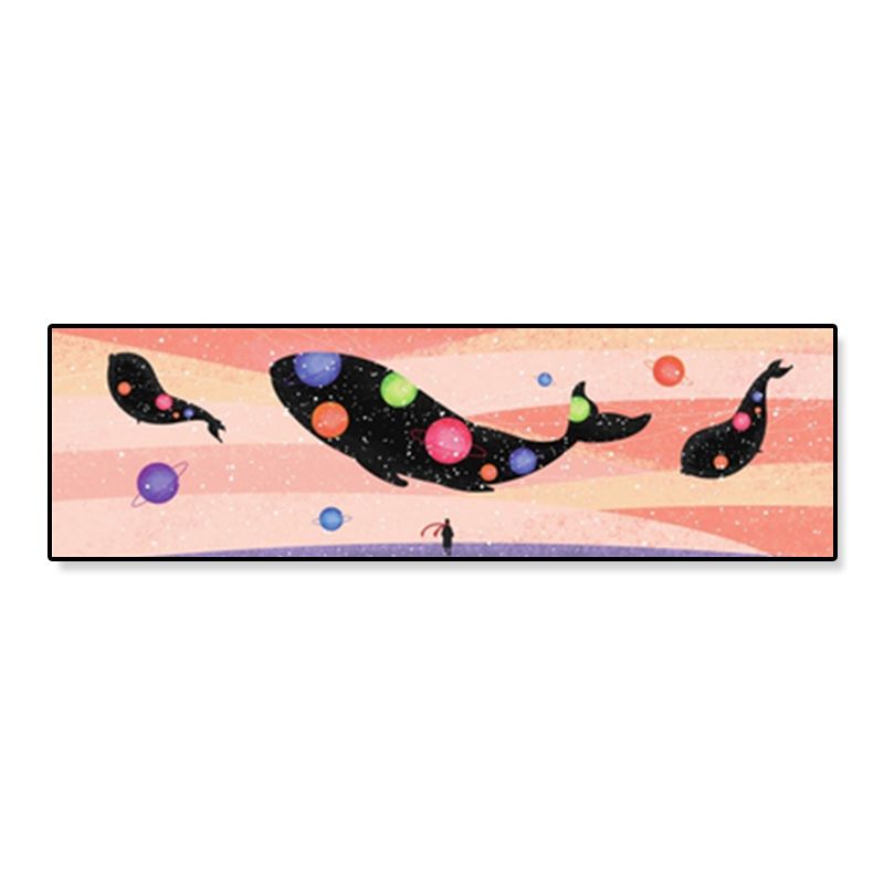 Fantasy Flying Whale Canvas Cartoon Textured Wall Art Print in Soft Color for Kids Room