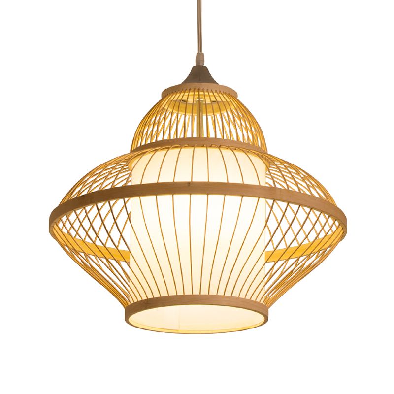 Curvy Pendant Lighting Japanese Bamboo 14"/17" Wide 1 Bulb Wood Ceiling Hanging Light