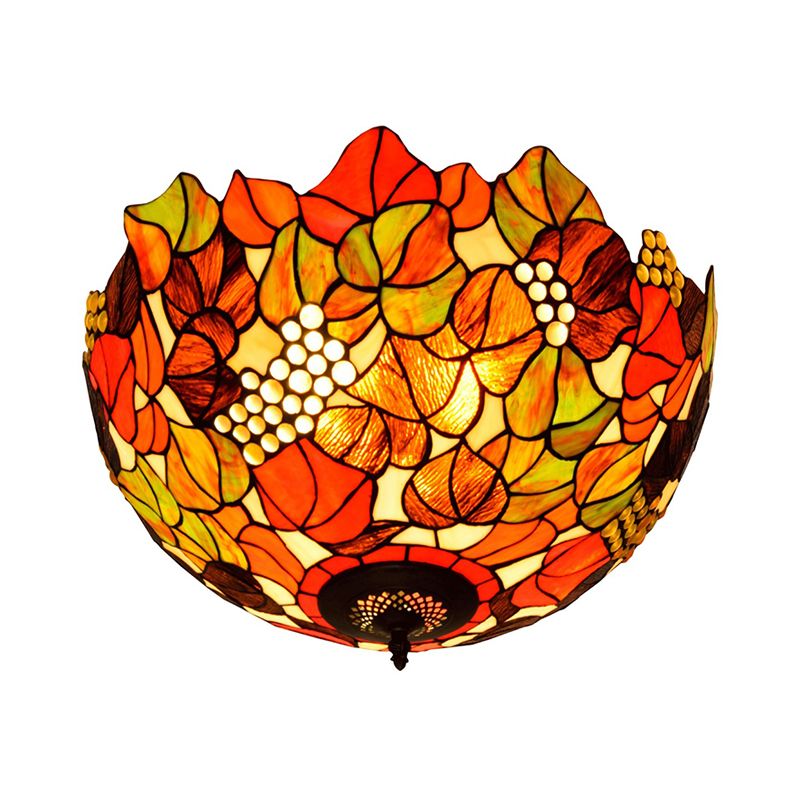 Tiffany Rose/Grape inbouwlamp 5 lampen gebrandschilderd glas dicht bij plafond verlichtingsarmatuur in brons