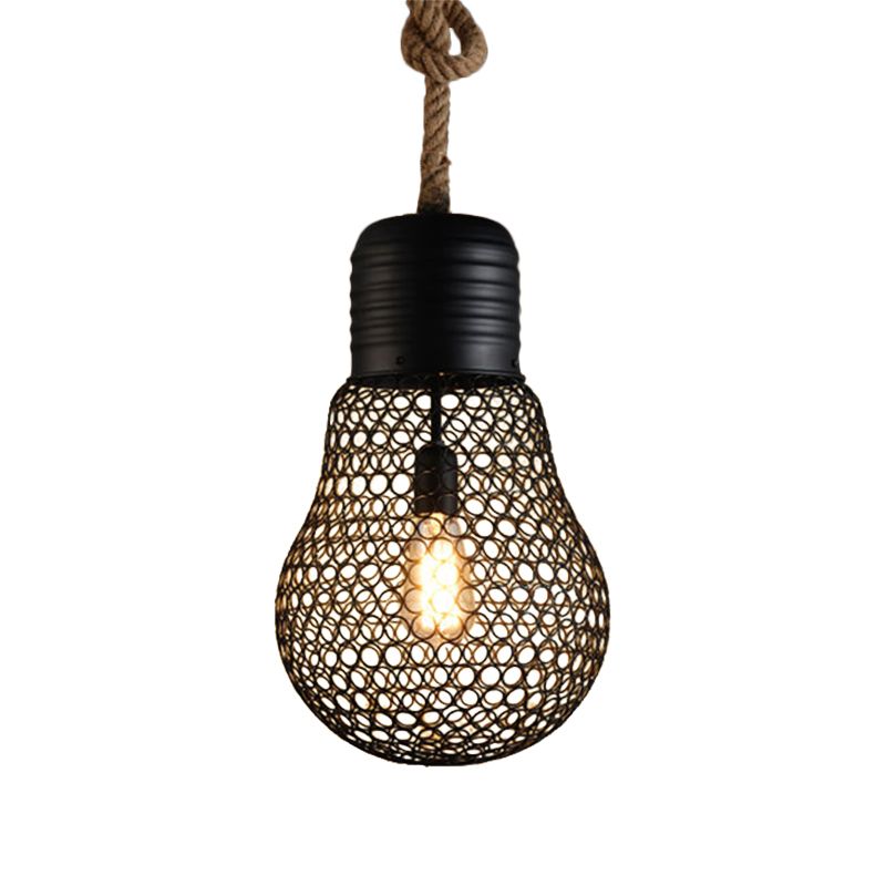 6"/11" Wide Metal Mesh Bulb Cage Ceiling Light Loft Style 1 Head Restaurant Suspension Pendant in Black