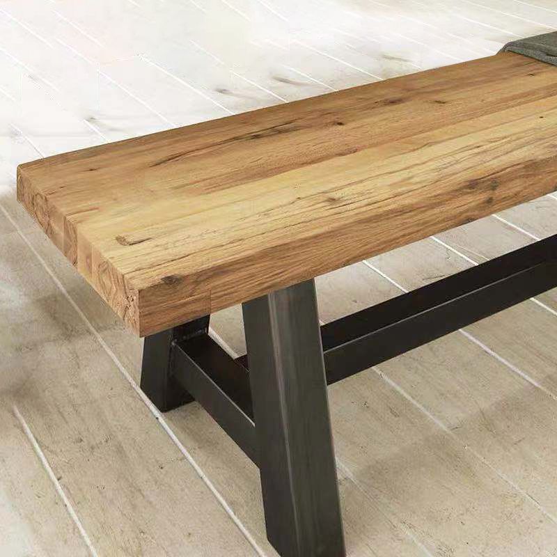 Metal Industrial Rectangle Dining Table Solid Wood Top Table with Trestle Base