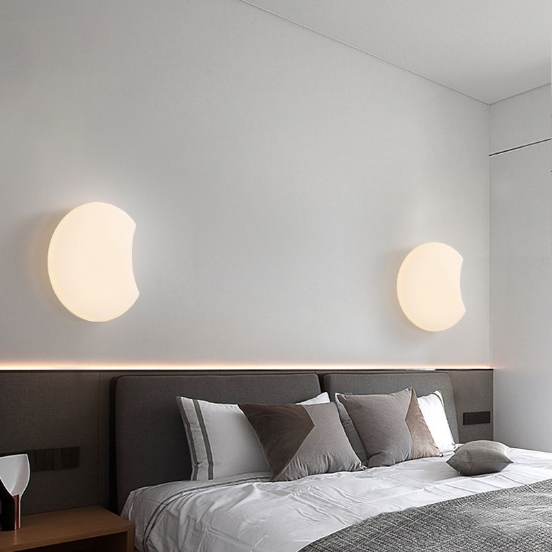 Modern Metal Wall Sconce Moon Shape Wall Light with Plastic Shade for Bedroom