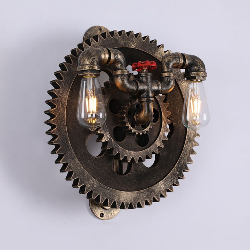 Industrial Metal Wall Light Gear Shape Water Pipe Wall Sconce for Cafe