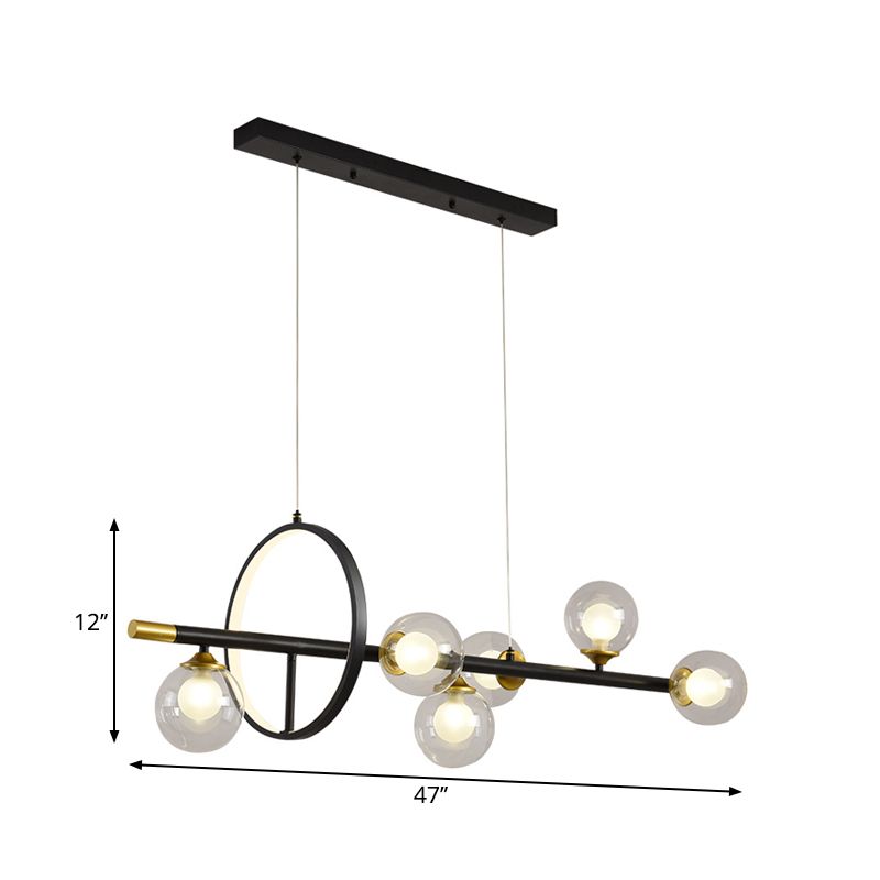 Semplice lampadario molecolare isola vetro trasparente in vetro a 4/6 luci a 6 luci a ciondolo in nero in nero con anello metallico deco