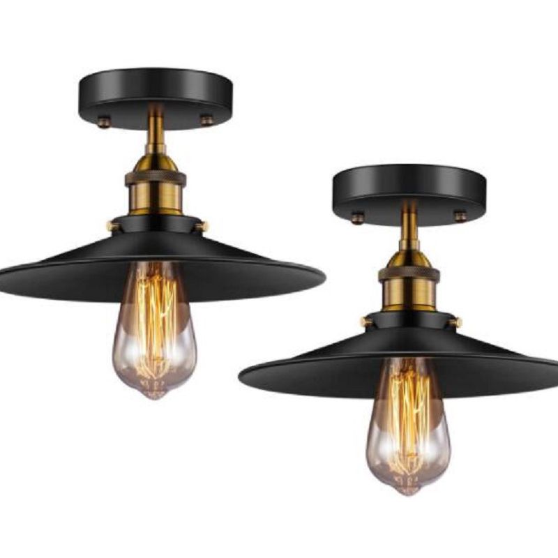 Industrial Retro Iron Ceiling Light Cone Shape Flush Mount in Black