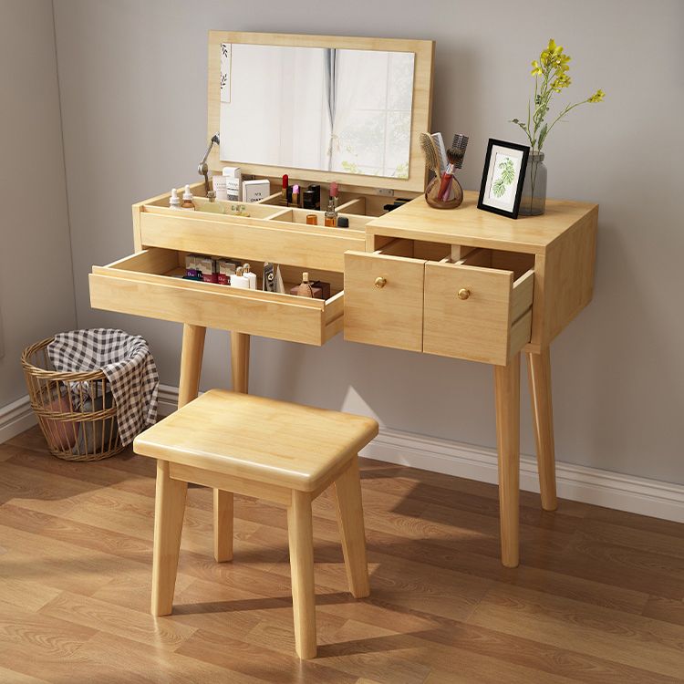 3-Drawer Bedroom Dressing Table Rubberwood Flip-Top Make-up Vanity