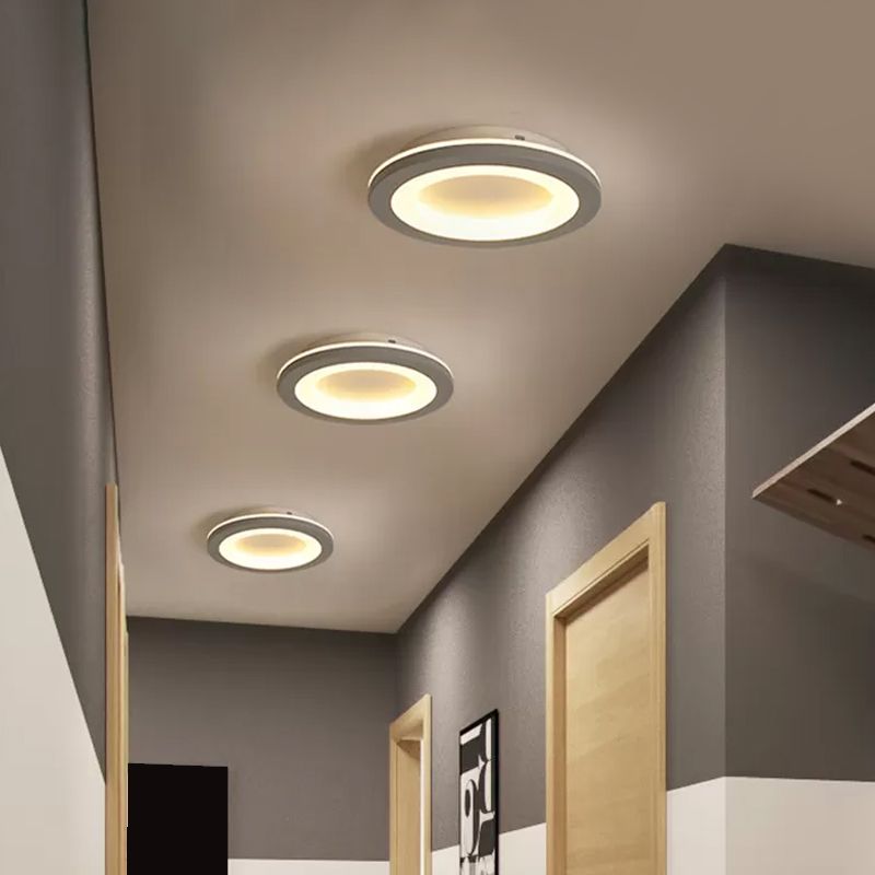 Nordic Integrated LED Flush Light Grey Flower/Square/Pentagon Small Ceiling Mount Light with Acrylic Shade in Warm/White Light