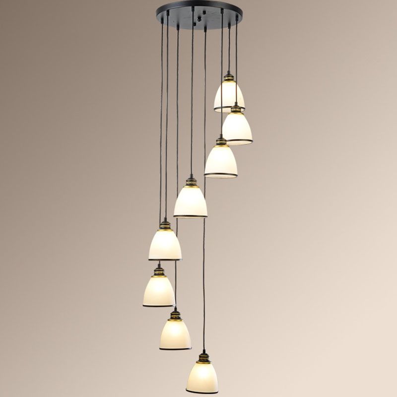 Spiral Bell Shade Trap Trap Hangende lichte crème Glas Glas Simplicity Multi Light Pendant