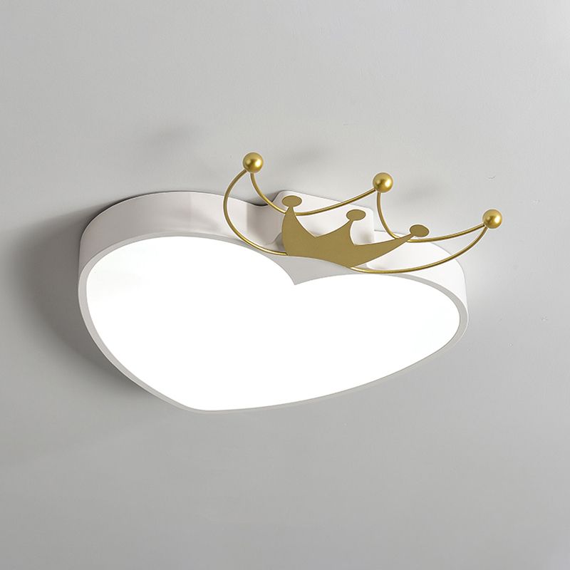 Lámpara de techo de manzana rosa / blanca lámpara de techo de acrílico LED para niños, con decoración de corona