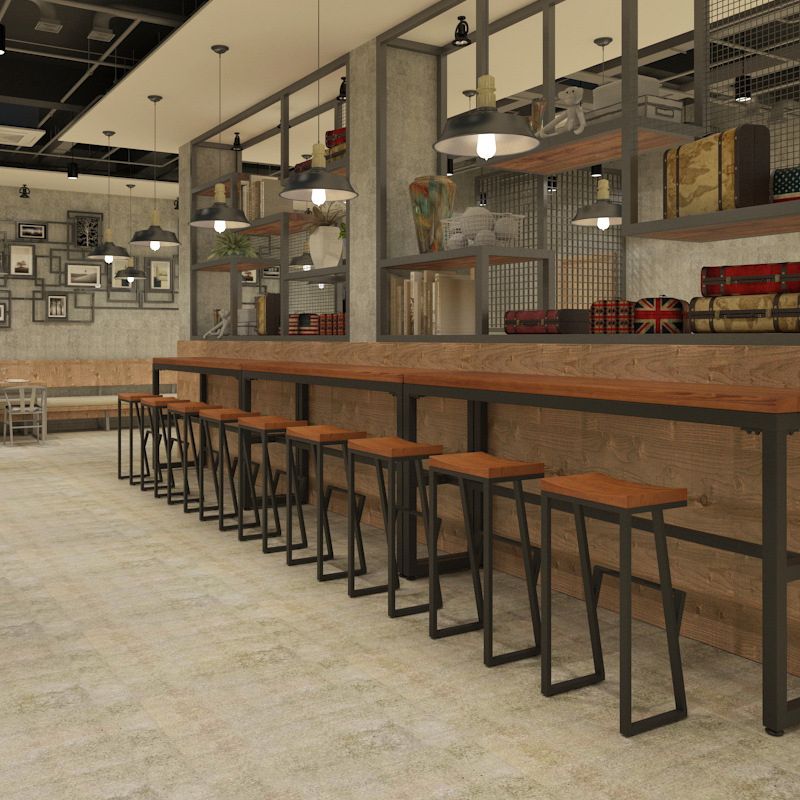 Industrial Wood Top Barstool Iron Sled Pedestal Bar Stool for Indoor