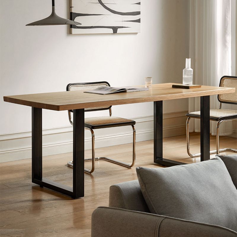 Industrial Rectangular Oak Brown Solid Wood Dining Table with Sled