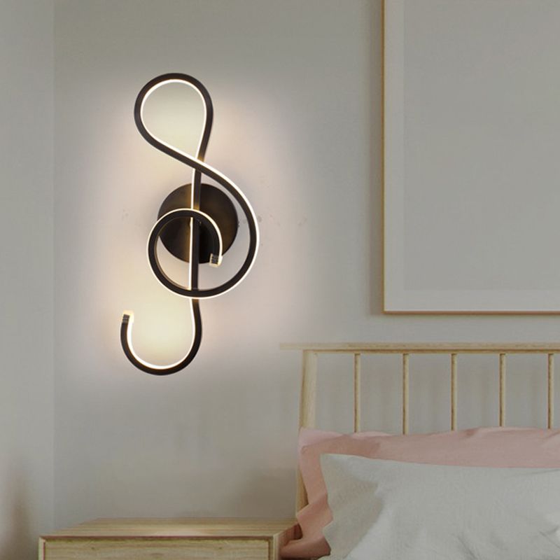 Minimalistische LED -Wandleuchten schwarz/weiße wellige/musikalische Note/gebogene Wandhalterung mit Acrylschatten für Schlafzimmer