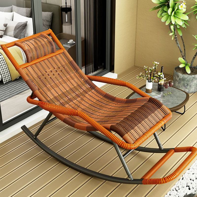 Modern Recliner Chair Color Block Rattan Rocker Chair with Dark Legs