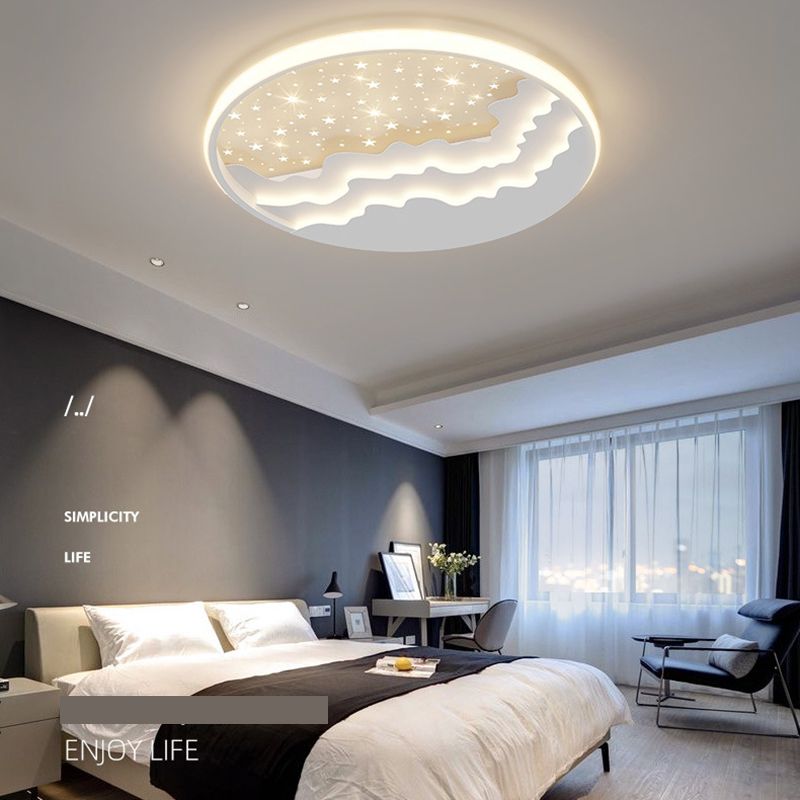 Round Flush Mount Light Modern LED Ceiling Light Fixture with Metal Shade for Bedroom