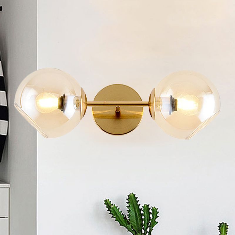 Modernist 2 Lights Wall Lamp with Clear Glass Shade Gold Spherical Wall Mount Light Fixture