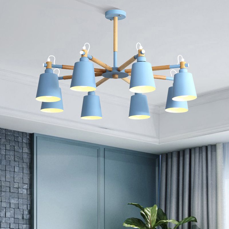Wooden Sputnik Pendant Light in Nordic Style Wrought Iron Macaron Chandelier for Dining Room
