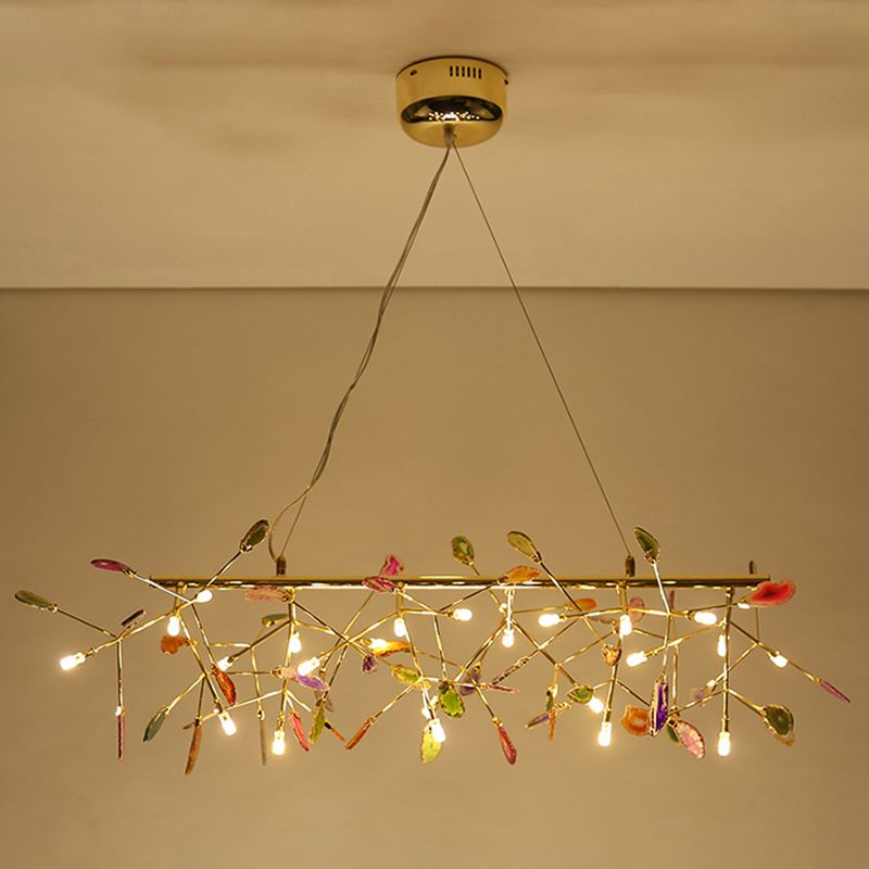 Branch Island Light Nordic Colorful Crystal 16/24 Heads Gold Hanging Ceiling Light for Dining Room
