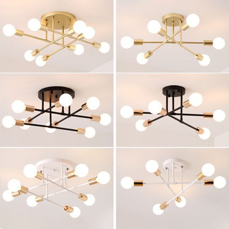 Luminaire de salle à manger de Style nordique, ampoule ouverte simple, lignes croisées, plafonnier en métal