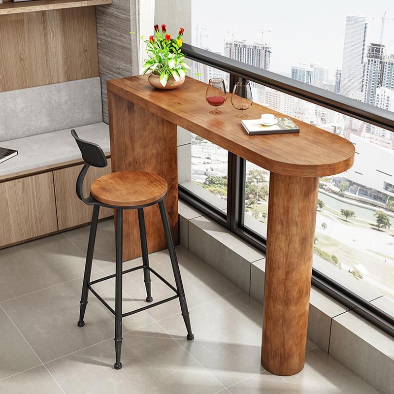 Irregular Shape Pine Wood Top Bar Table Modern Bar Table with Double Pedestal