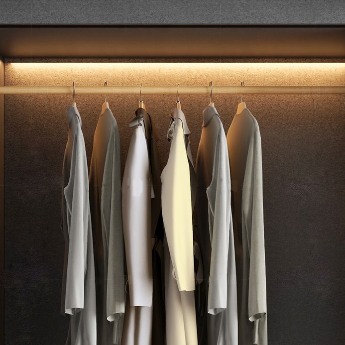 Manufactured Wood Grey Cabinet with Clothes Rail Modern Wardrobe with Sliding Doors