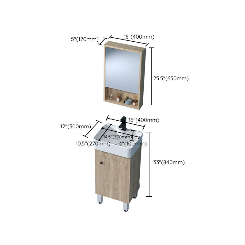 Mirror Vanity Wood Freestanding Rectangle 2 Doors Bathroom Vanity with Single Sink