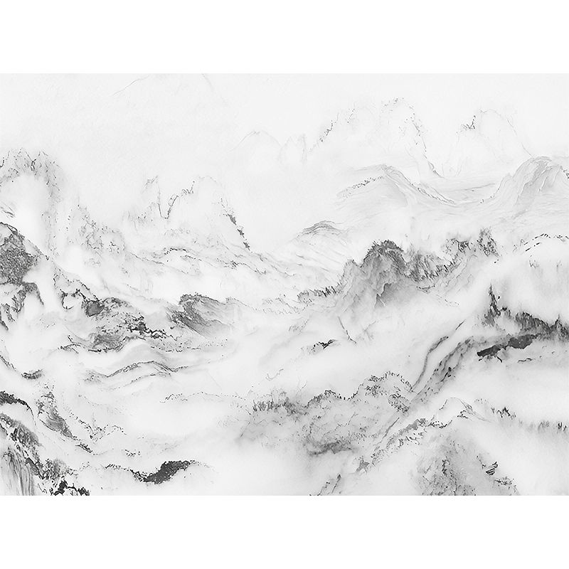 Big Mountain Mural Wallpaper for Living Room 3D Effect Wall Covering in Soft Grey, Stain-Resistant