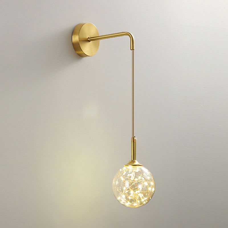 LED Bedroom Wall Light Fixture Minimalist Gold Wall Lamp Sconce with Geometrical Glass Shade