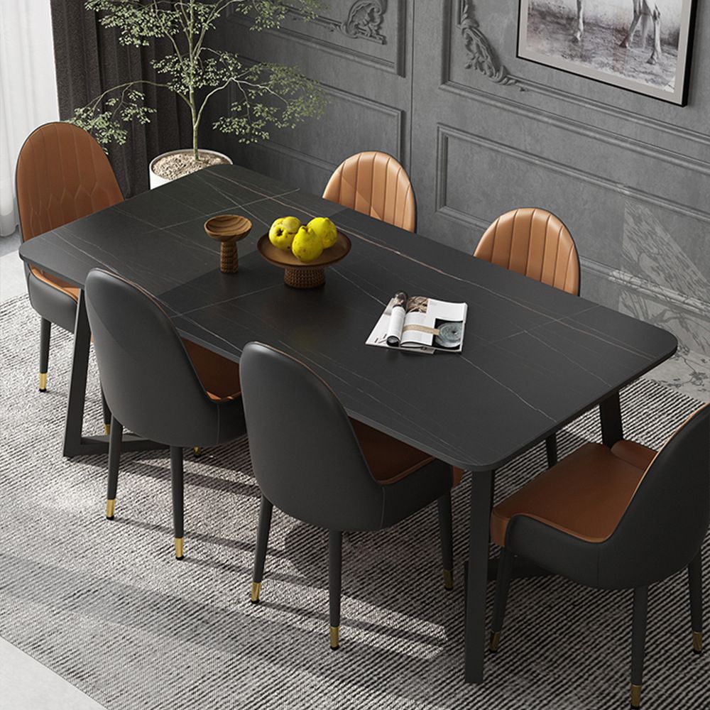 Metal Dinette Set with Faux Leather Chairs 1/2/5/7 Pieces Black Stone Dining Table Set