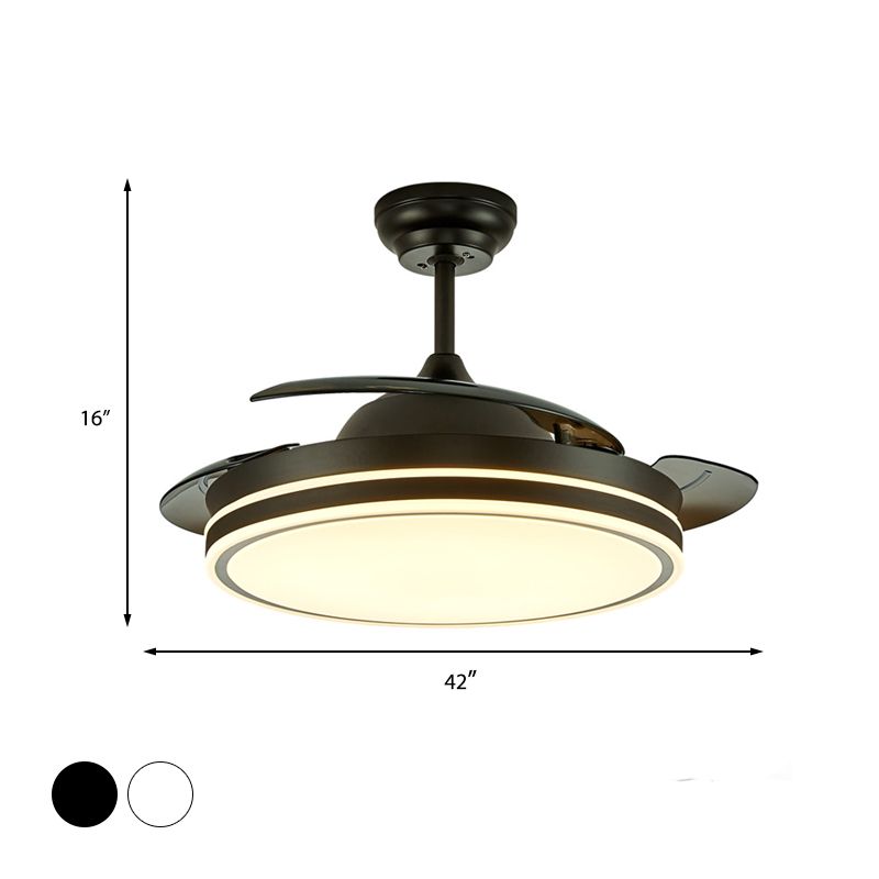Hedendaagse cirkelvormige plafondventilatorlamp Acryl 36 "/42" brede LED Semi Flush Mount Light in wit/zwart met 3 bladen, afstandsbediening