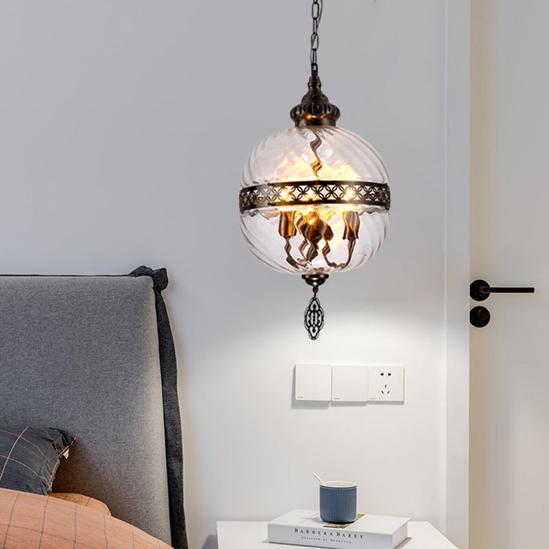 Clear Prismatic Glass Teardrop/Globe Ceiling Lamp Turkish 1 Head Restaurant Suspension Pendant Light, 18"/19.5" H