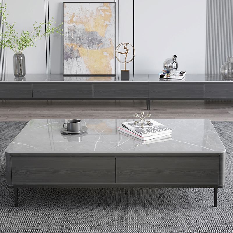 16"H Contemporary Coffee Table Slate 4 Legs Single Coffee Cocktail Table