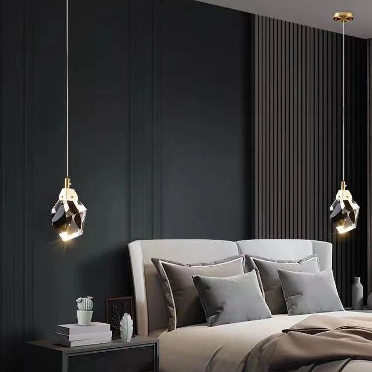 Copper Gold LED Hanging Lamp in Modern Artistic Style Crystal Geometric Pendant Light for Dining Room