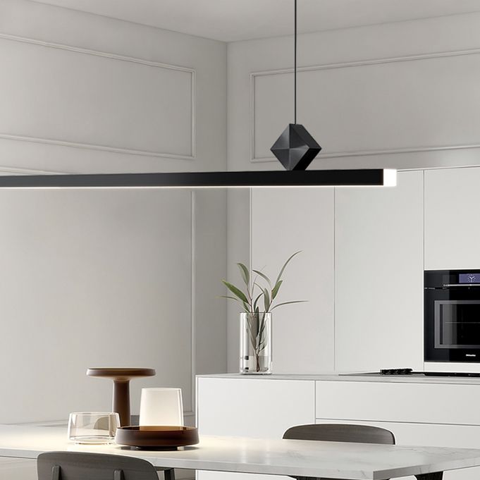 Modern Kitchen Pendant Light Linear Metal Single Light Island Ceiling Light in Black