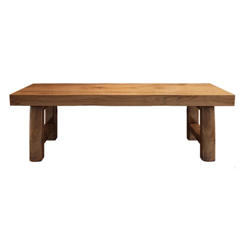 Table à manger de table en bois massif en pin avec piédestal double, en marron