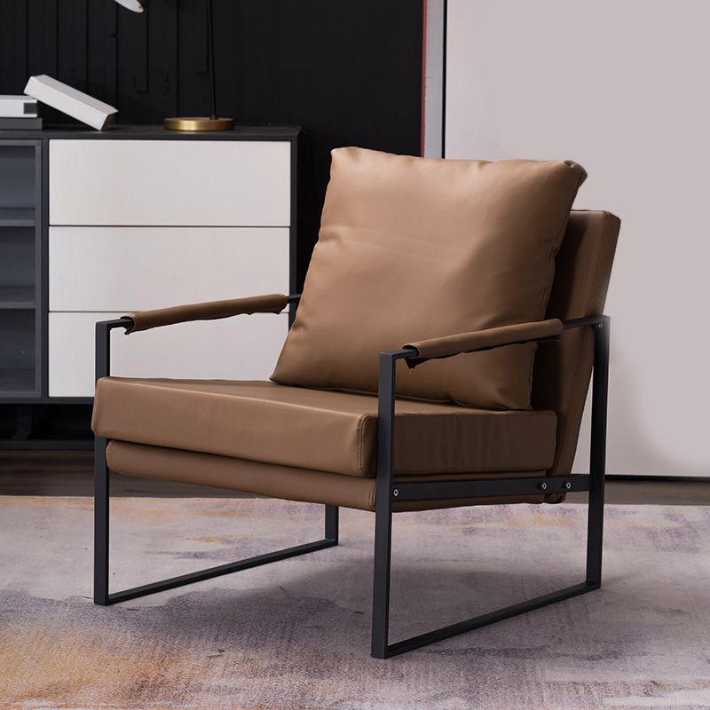 Sled Based Square Arms Faux Leather Arm Chair with Pillow Back