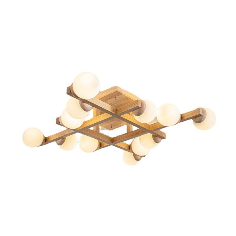 Contemporary Square Flush Light Fixture Wood Flush Mount Ceiling Fixture in Brown