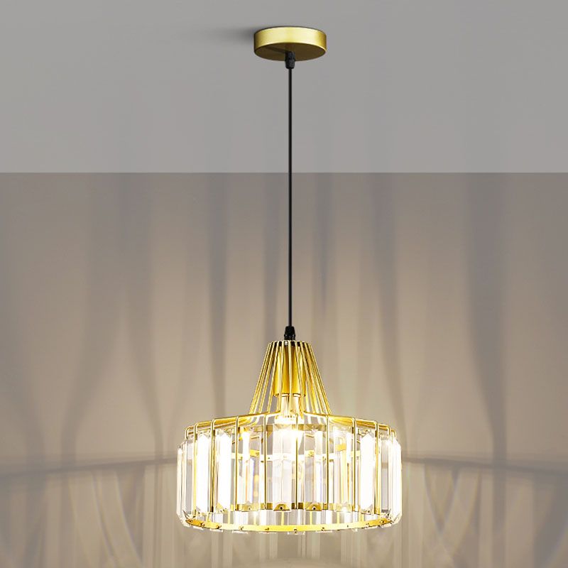 Moderne luxe hanglampje smeed smeedijzeren koepelhanglamp met kristalschaduw