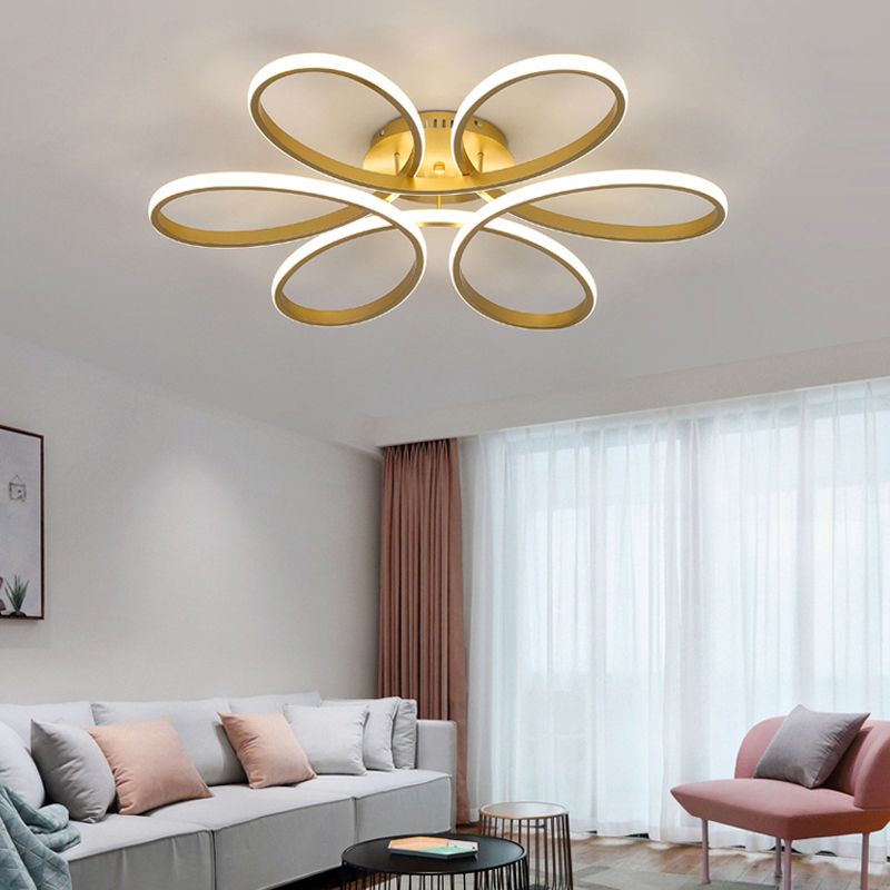 Modern Flower Semi Flush Ceiling Light Metal Living Room LED Ceiling Light