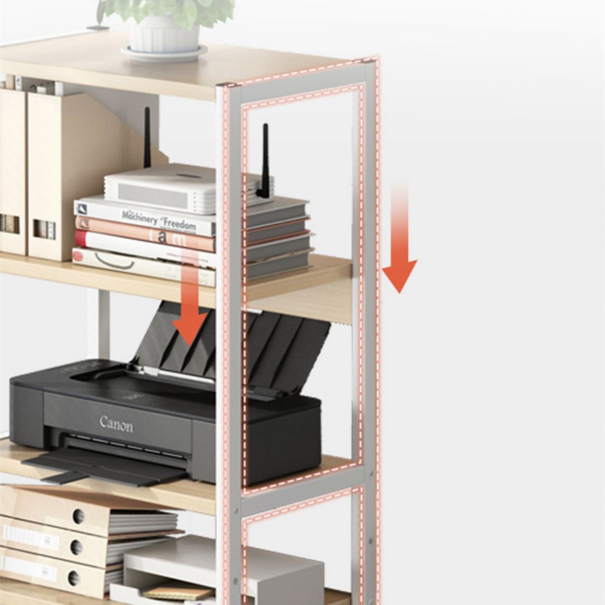 Wood and Metal Bookshelf, Multi Tiers Contemporary Bookcase for Office