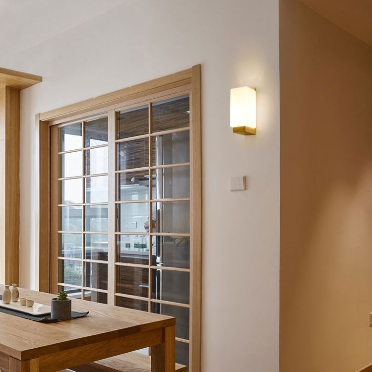 Japanese Style Wooden Bedside Wall Lamp 1 Head Glass lampshade Hotel Aisle Lamp