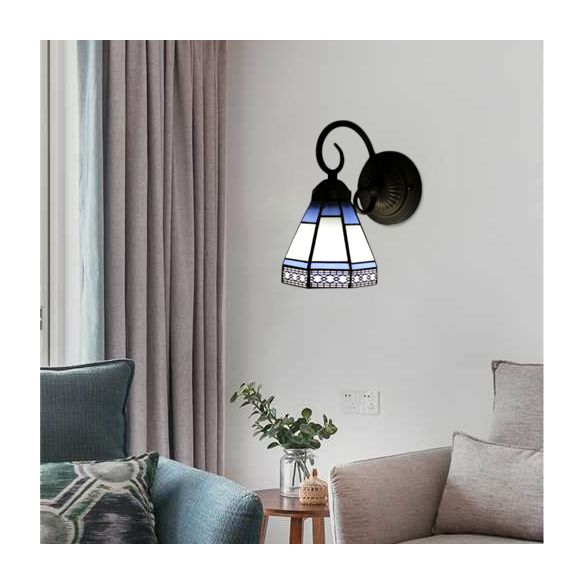 Pyramid Cafe Restaurant Wall Light Stained Glass 1 Head Tiffany Traditional Sconce Light in Blue