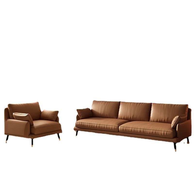 Modern Pillow Top Arm Settee Furniture with Pillows Dark Brown Sofa and Chaise